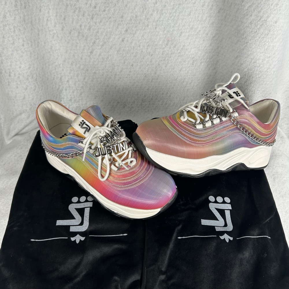 Shane Justin‎ Sneakers Womens 38 Rainbow Holographic Chain Hardware  Shoes